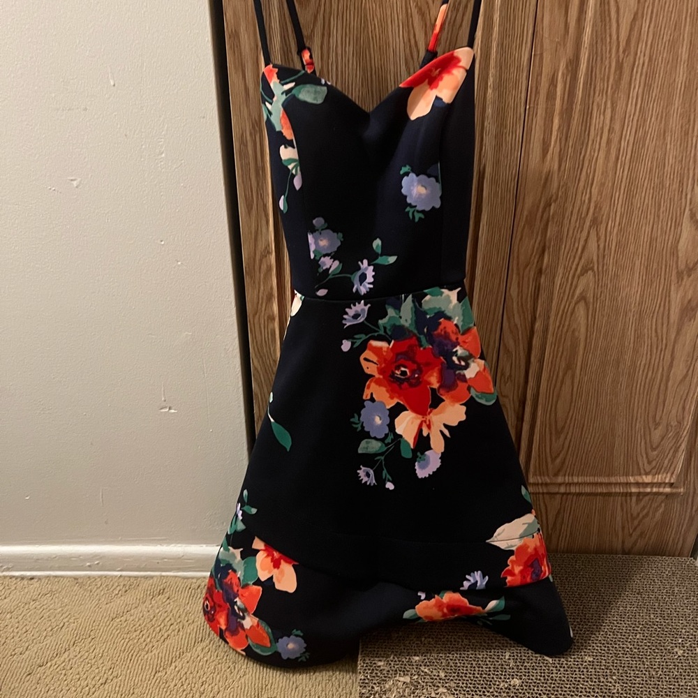 Floral Navy Blue Formal Dress
